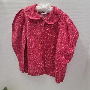 Vintage Backyard Blues Girls Blouse Button Down Red Floral Little flower Shirt